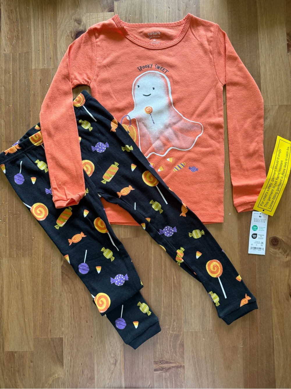 Carter's Orange Ghost Graphic Top with Black Candy-Print Pajama Leggings